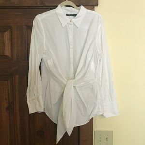 Ralph Lauren White Tie Front Button Town Shirt